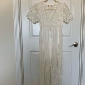 White lacy Altar’d State midi dress. Size small.